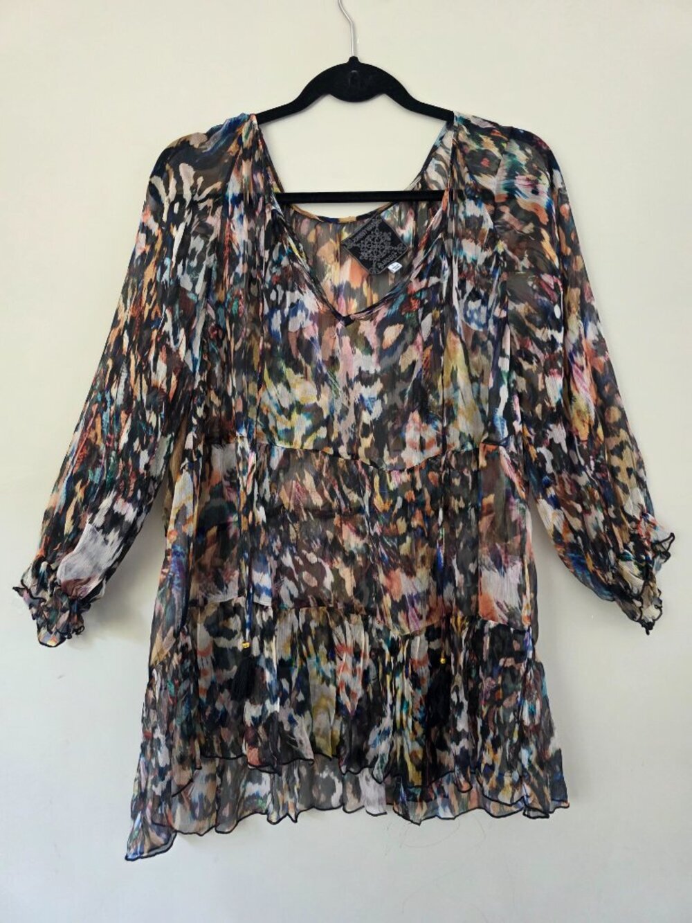 Johnny Was Silk Multi-Colored Tiered Sheer Tunic Size Large